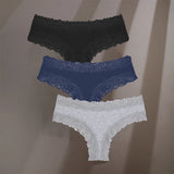 INTIMO SECRETS 3-Pack Women’s Floral Lace Cotton Panties – Sexy Soft Briefs S-XL