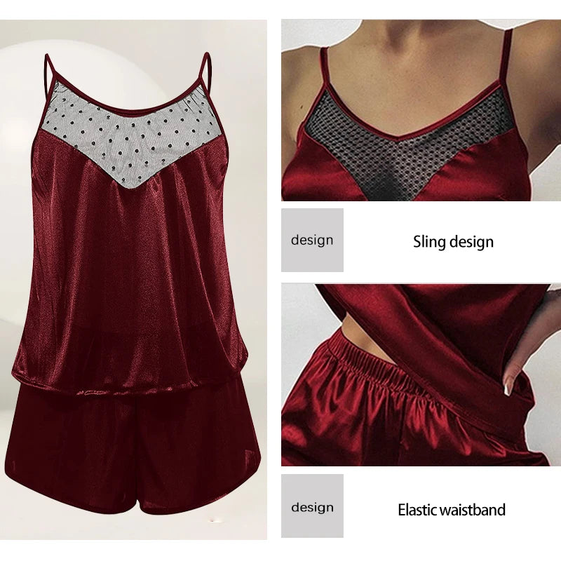 Lace Patchwork Vest Shorts, Women's Summer Pajamas, New Two-Piece Set, Lace Sexy, Can Be Worn for Casual Wear at Home