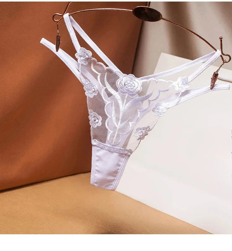 INTIMO SECRETS Sexy Embroidered Mesh Thong – Sheer Strappy G-String & Seamless Floral Lace T-Back Lingerie