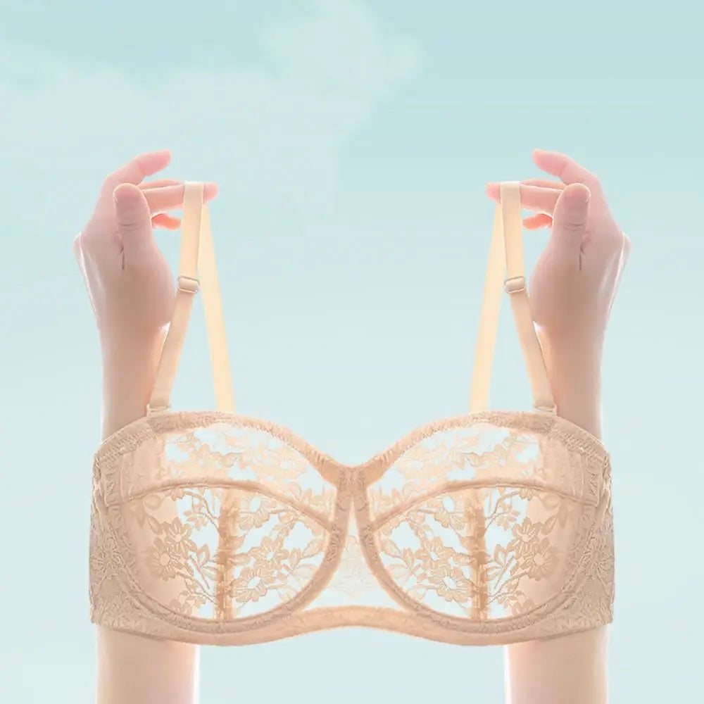 INTIMO SECRETS Women’s Mesh Lace Transparent Bra – Seamless Push-Up Invisible Lingerie for Wedding