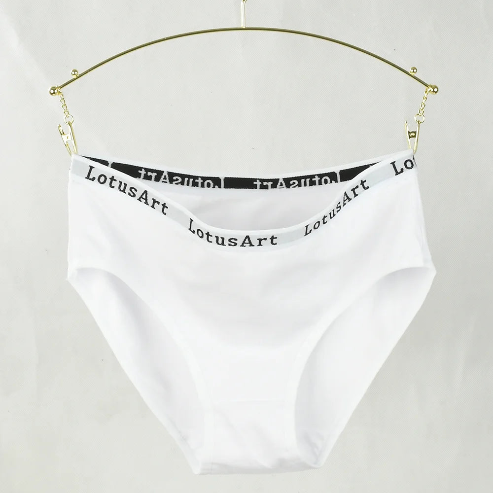 3PCS Women's Cotton Underwear High Elastic Letter Waistband Briefs Solid Color Fashionable Sports Soft Underwear