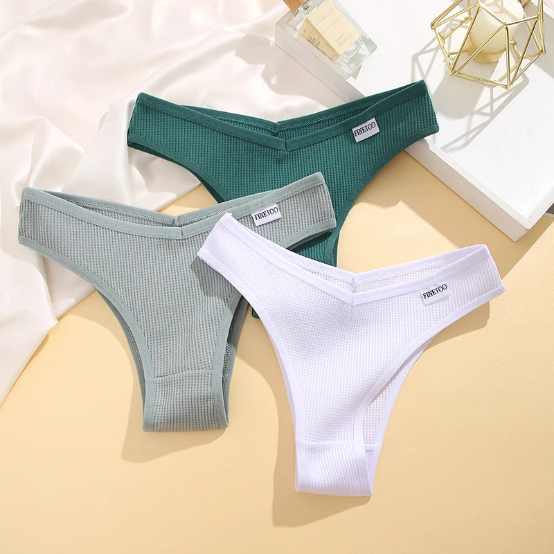 3PCS/Set Brazilian Underwear Women Panties Waffle Cotton Panties FINETOO Female Underwear Briefs Intimates Women Lingerie S-XL