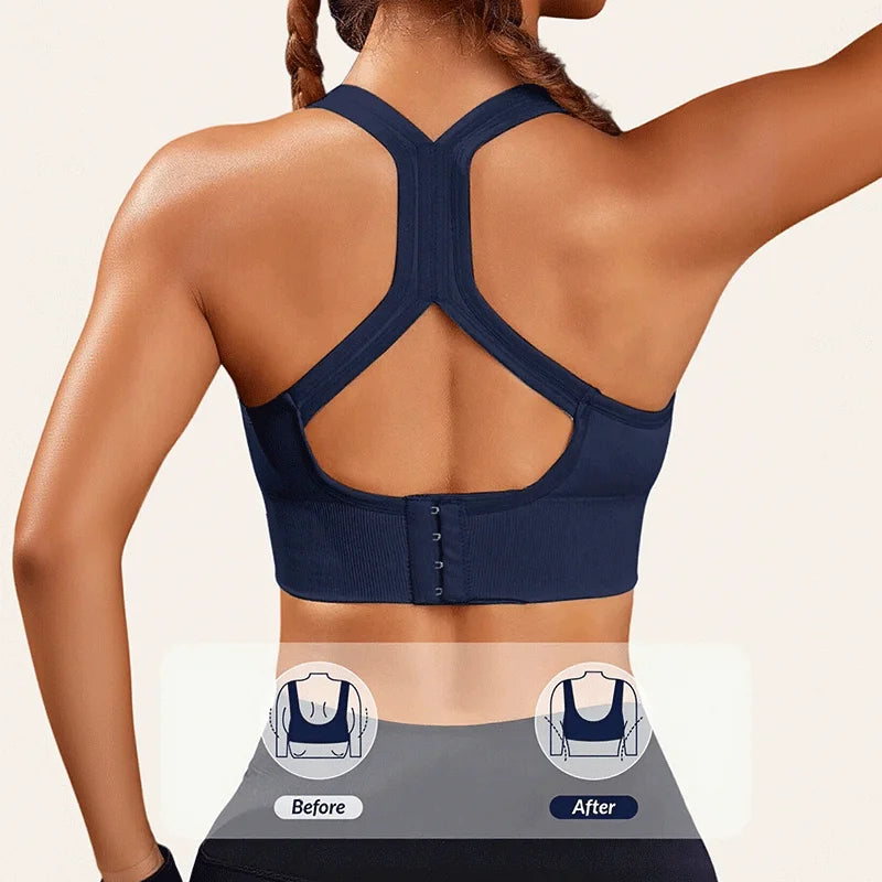 INTIMO SECRETS Women’s High-Impact Backless Sports Bra – Gathered, Breathable Fitness Top