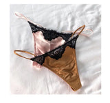 INTIMO SECRETS Embroidered Lace Thong – Seamless Satin T-Back G-String