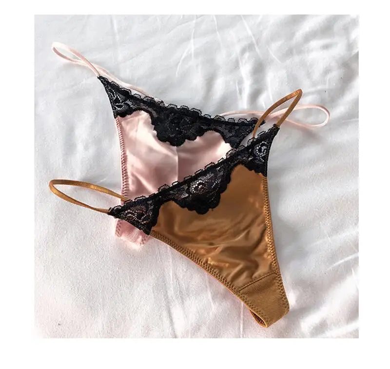 INTIMO SECRETS Embroidered Lace Thong – Seamless Satin T-Back G-String