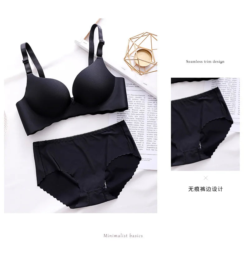 Sexy Push Up Bra Corset Wireless One-Piece Breathable Underwear Gathered Uphold Bra Set for Women Lingerie Seamless Bralette