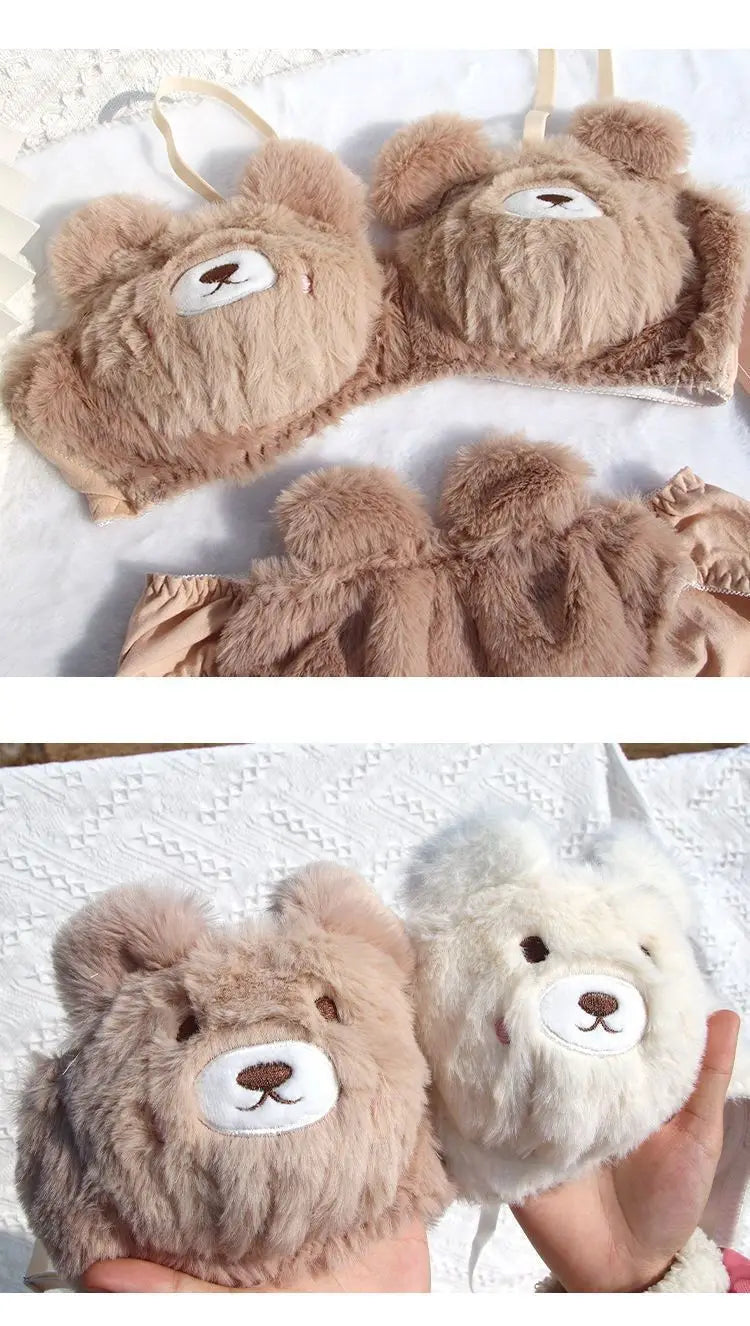 Japanese Cute Girl Plush Underwear Autumn And Winter Japanese Bra Set Without Underwire Warm