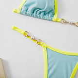 INTIMO SECRETS Women Contrast Halter Bikini Set Deep V Pearl Swimwear