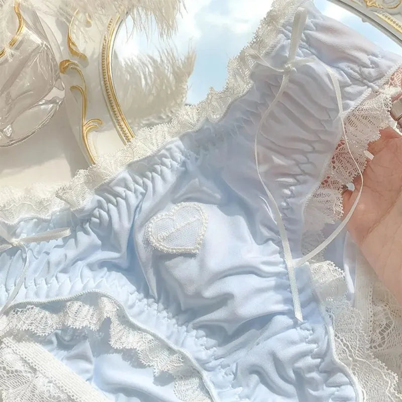 Kawaii Lingerie Lace Underwear Women Girls Blue Pink Ruffles Panties Briefs Japanese Sexy Cute Thongs Lolita Panty