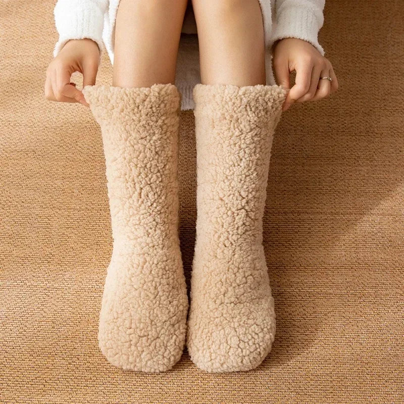 Thickened Winter Woven Thermal Cashmere Floor Socks Women's Carpet Home Plus Velvet Sleep Socks Slippers Leg Cover