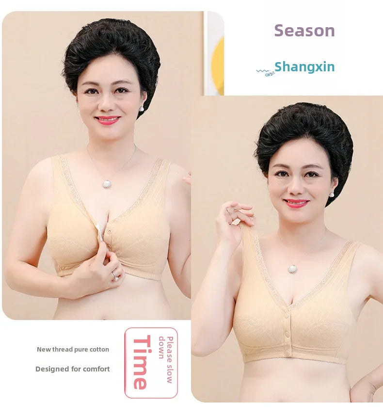 INTIMO SECRETS Women’s Cotton Front-Clasp Vest Bra – Wire-Free Comfort for Middle-Aged Women