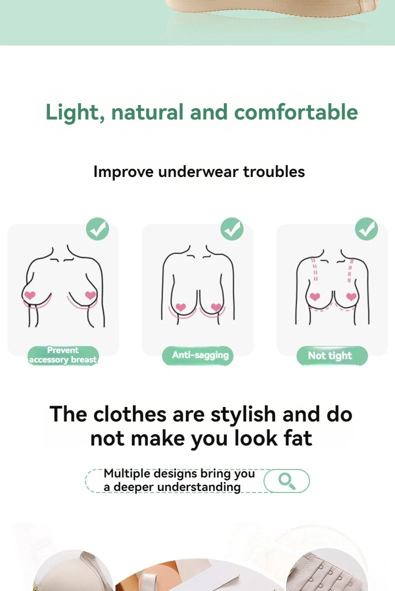 New Non-magnetic Thin Cup Glossy Fat Mm Bra Large Size No Underwire Comfortable Breathable Gathered Women's Underwear