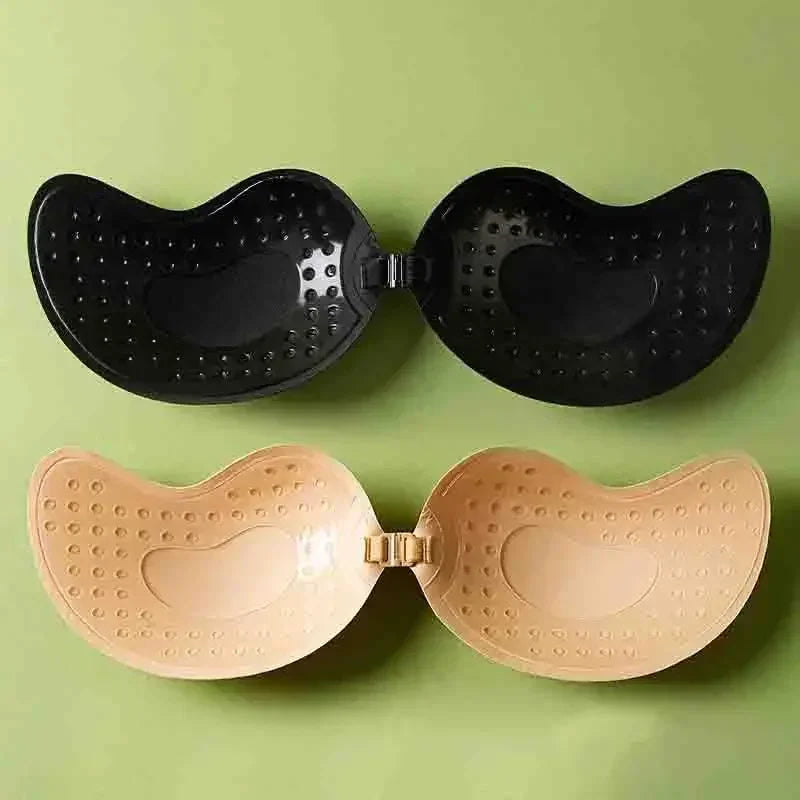 INTIMO SECRETS Women’s Invisible Strapless Adhesive Stick Bra – Push-Up Silicone Bralette & Nipple Covers