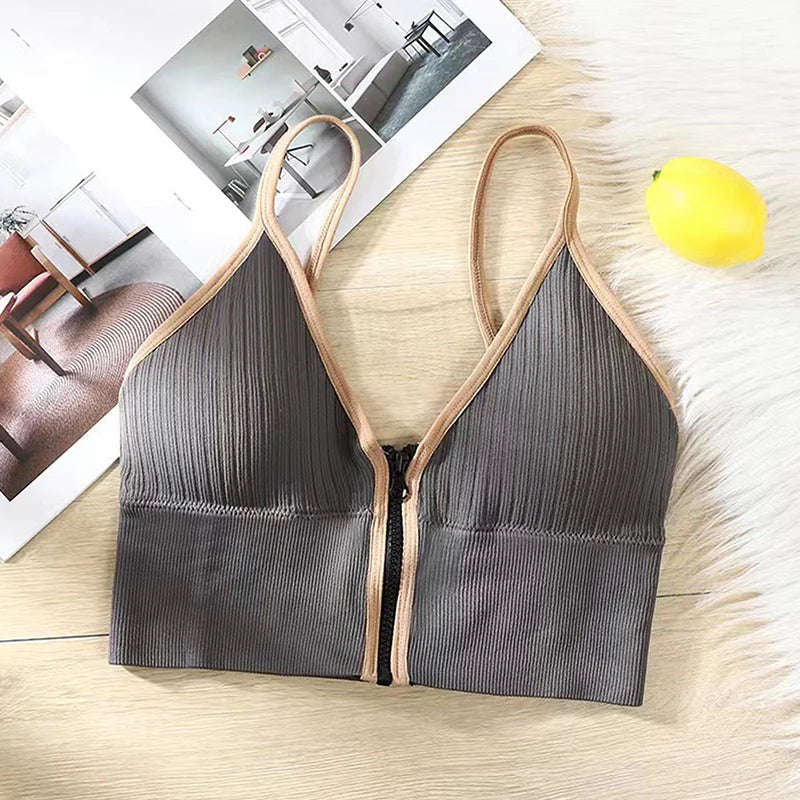 INTIMO SECRETS Seamless Zipper Bra – Wireless Padded Fitness Bralette