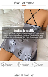 Heart Letter Print Nightdress Casual Round Neck Spaghetti Strap Sleep Dress Women's Sleepwear Dresses