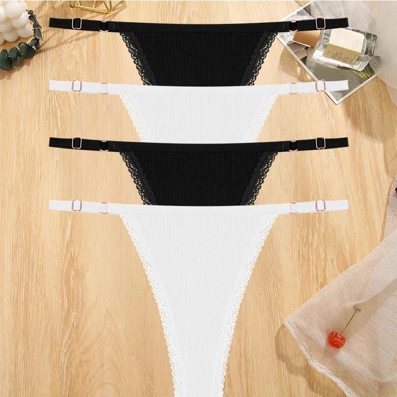 INTIMO SECRETS 4PCS Cotton Lace G-String – Low-Rise Thongs for Women