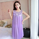 Summer Imitation Silk Nightgowns Women 2025 Sexy Sleepwear Nightwear Female  Spaghetti Strap Underwear Lace Breathable Homewear