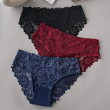 3PCS/Set Luxury Floral Embroidery Lace Panties Women Briefs Sexy Hollow Lingerie Female Underwear Ladies Breathable Underpants