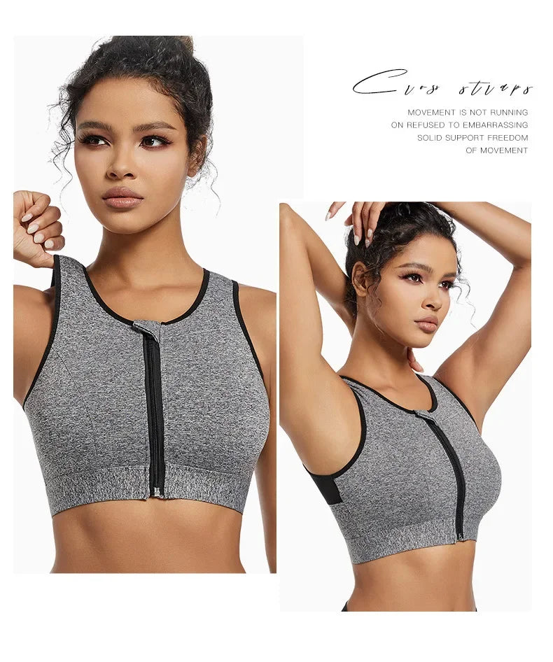 INTIMO SECRETS Women’s High-Impact Sports Bra – Zipper Yoga Vest
