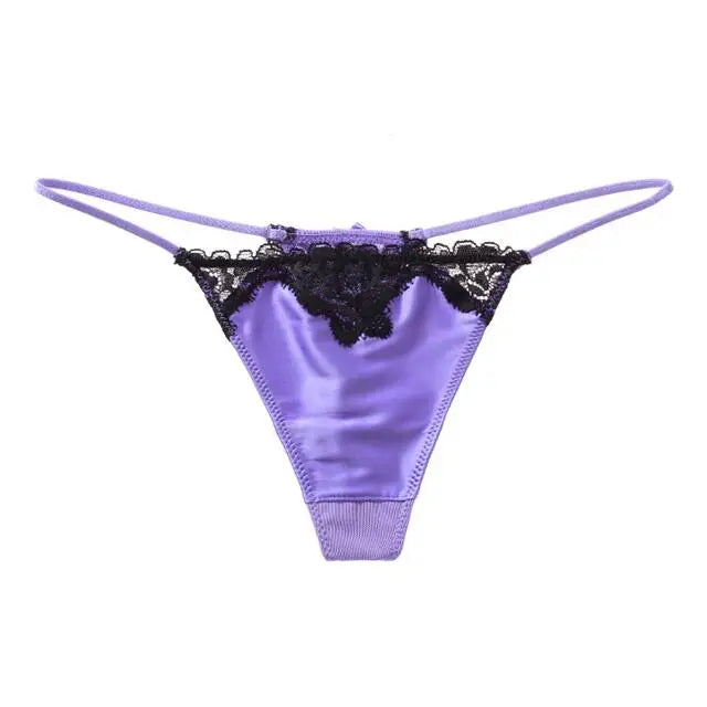 INTIMO SECRETS Embroidered Lace Thong – Seamless Satin T-Back G-String