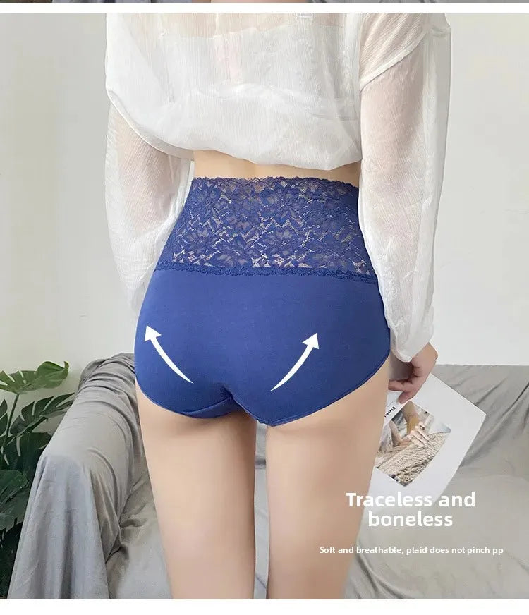 INTIMO SECRETS High Waist Cotton Briefs - V-Neck Lace Abdomen Control