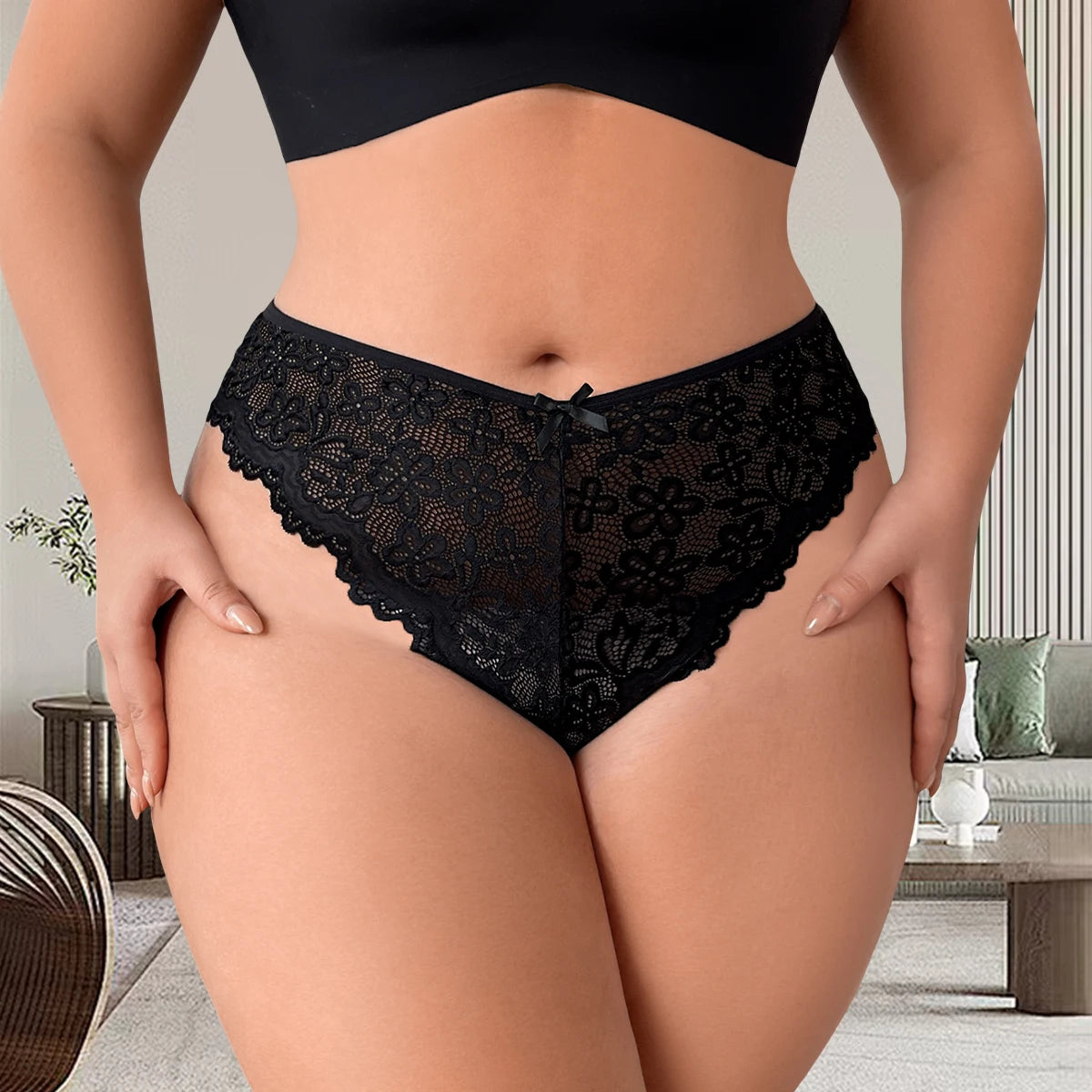 INTIMO SECRETS Plus-Size Mid-Waist Black Floral Panties 1XL-4XL