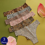 INTIMO SECRETS 3PCS Leopard Thongs – Seamless Satin G-String Underwear for Women