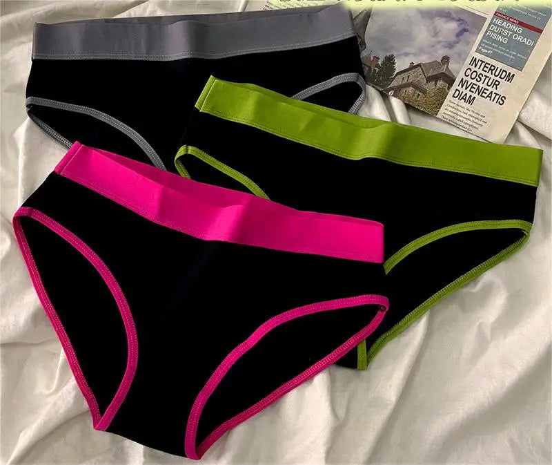 3Pcs/set Women's Panties Cotton Sports Briefs Middle Waist Solid Color Underwear Soft Breathable Underpants Female Sexy Lingerie