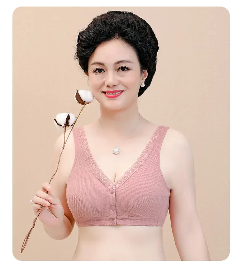 INTIMO SECRETS Women’s Cotton Front-Clasp Vest Bra – Wire-Free Comfort for Middle-Aged Women