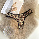 INTIMO SECRETS Women’s Leopard-Print Thong – Low-Waist Ice Silk Seamless G-String Panties