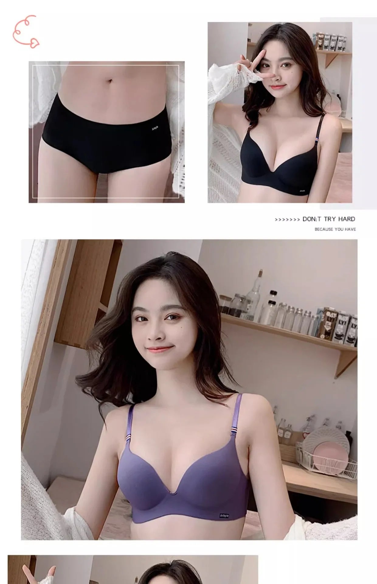 INTIMO SECRETS English Ice Silk Bra Set – Thick Cup, Wire-Free, Gathered Lingerie