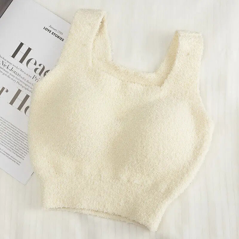 INTIMO SECRETS Winter Warm Fleece Bralette – Padded Thermal Crop Top