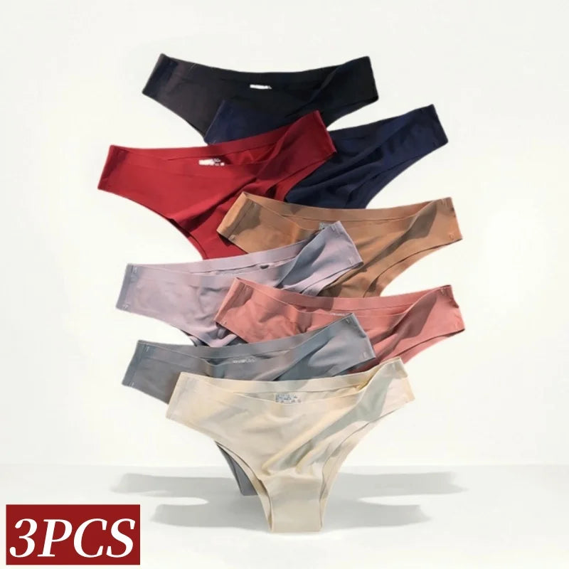 3Pcs/Set Seamless Panties Women Underwear Ice Silk Underpants Low Rise Female Solid Color Ultra-thin Sexy Lingerie