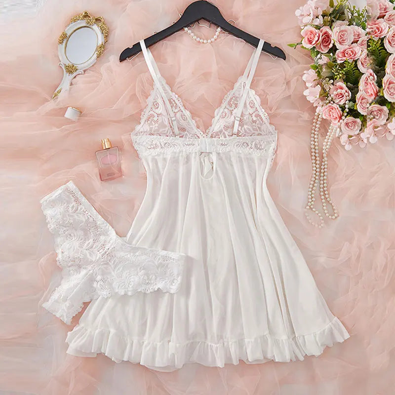 Suspender Suit Summer Ultra-thin Nightgown Lace Thong Sets Women's Sexy Pyjamas Lingerie Hot Night Dress Comfortable Sleepwear