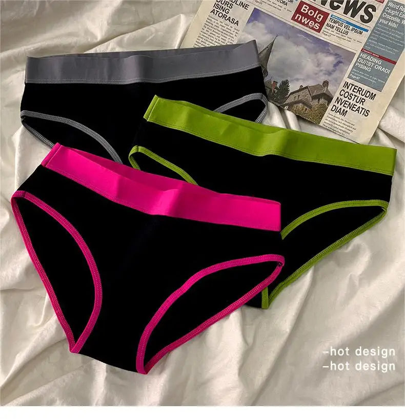 3Pcs/set Women's Panties Cotton Sports Briefs Middle Waist Solid Color Underwear Soft Breathable Underpants Female Sexy Lingerie