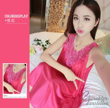 Summer Imitation Silk Nightgowns Women 2025 Sexy Sleepwear Nightwear Female  Spaghetti Strap Underwear Lace Breathable Homewear