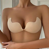 INTIMO SECRETS Women’s Invisible Strapless Adhesive Stick Bra – Push-Up Silicone Bralette & Nipple Covers