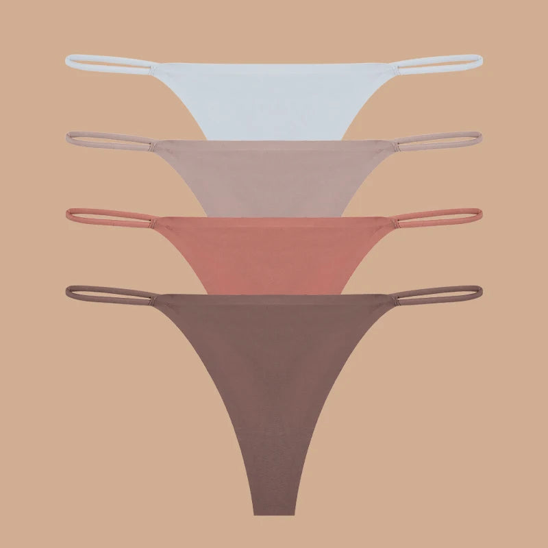 INTIMO SECRETS 4-Pack Women’s Seamless Ice Silk Thongs – Low-Waist, Stretchy G-String Panties
