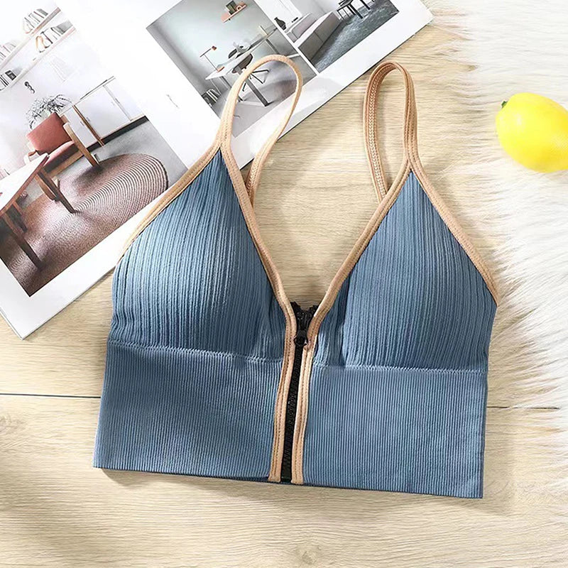 INTIMO SECRETS Seamless Zipper Bra – Wireless Padded Fitness Bralette