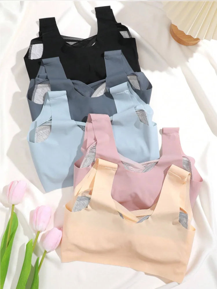 INTIMO SECRETS 2PCS Lace Sport Bras Plus Size Seamless Bra Bralette Backless Lady Brassiere Vest Female Gather Shock-Proof Wireless L-3XL