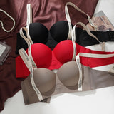 Seamless Letter Print Push Up Bras for Women Without Steel Rings Trendy Underwear Anti-Slip Small Chest Bra Adjustable Straps