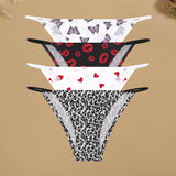4Pcs/Set Graphic Print Briefs Women Seamless Ultra-thin Panties Sexy Low Waist Leopard Love Underwear Girls Breathable Lingerie