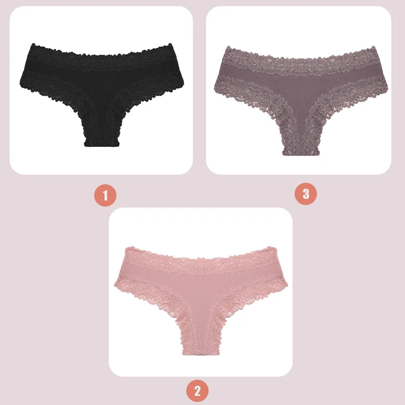 INTIMO SECRETS 3-Pack Lace Cotton Panties – Low Waist Plus Size Women