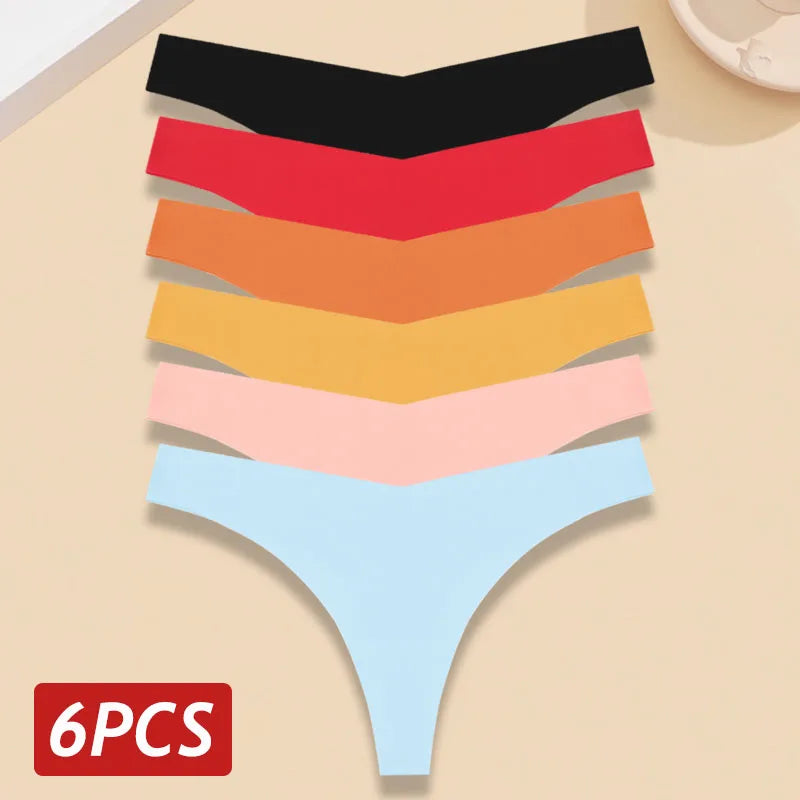 INTIMO SECRETS 6-Pack Women’s Seamless V-Waist Thongs – Ultra-Thin Summer G-String Panties