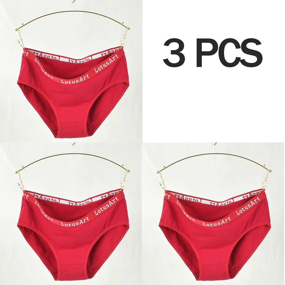 3PCS Women's Cotton Underwear High Elastic Letter Waistband Briefs Solid Color Fashionable Sports Soft Underwear