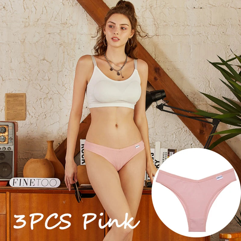 3PCS/Set Brazilian Underwear Women Panties Waffle Cotton Panties FINETOO Female Underwear Briefs Intimates Women Lingerie S-XL
