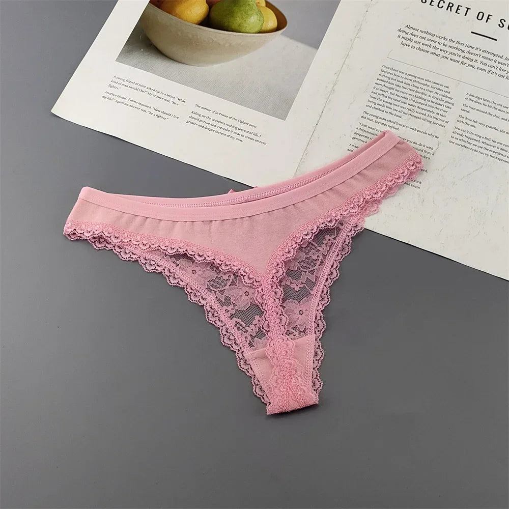 INTIMO SECRETS Plus Size Lace Cotton Thongs – Seamless T-Back G-String Underwear for Women 3PC