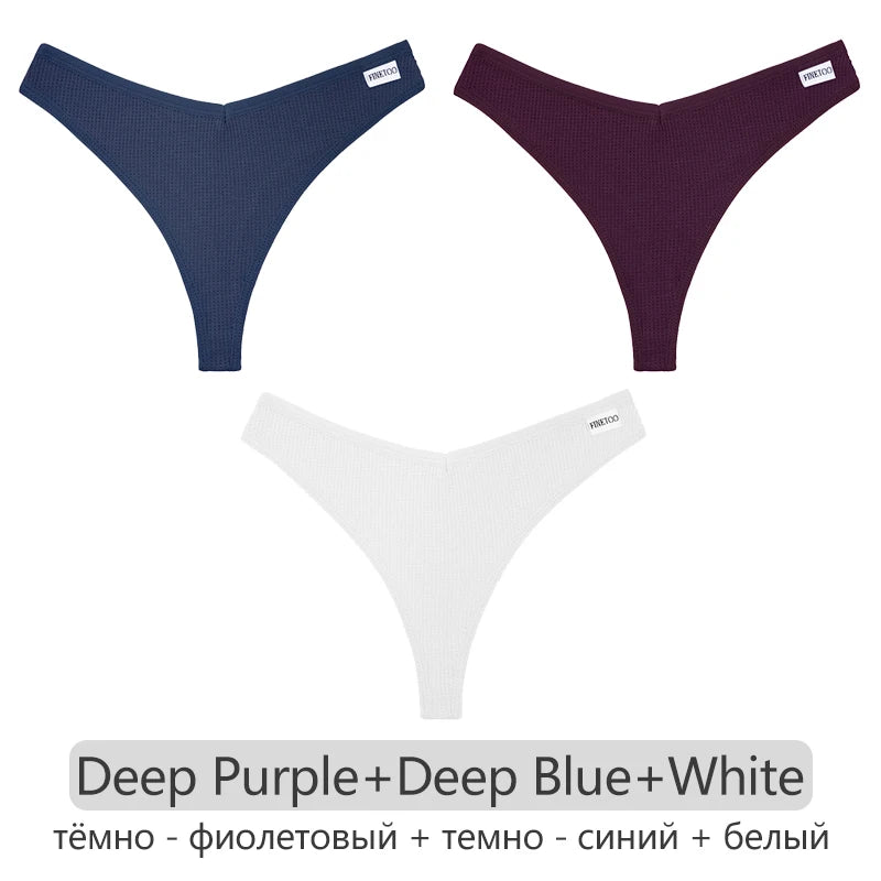 INTIMO SECRETS Women’s Cotton Thongs 3-Pack – Low-Rise Waffle G-String T-Back Panties S-XL