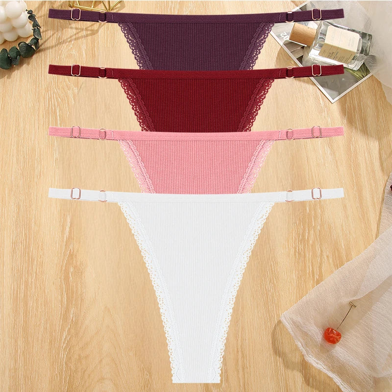 INTIMO SECRETS 4PCS Cotton Lace G-String – Low-Rise Thongs for Women