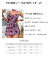 Women's holiday imitation silk four seasons love print fashion V-neck open elegant slip nightdress